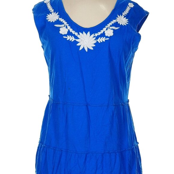 GARNET HILL Royal Blue EMBROIDERED Floral Knit Mini Dress Tunic TOP Size M 8 10 - Picture 1 of 4